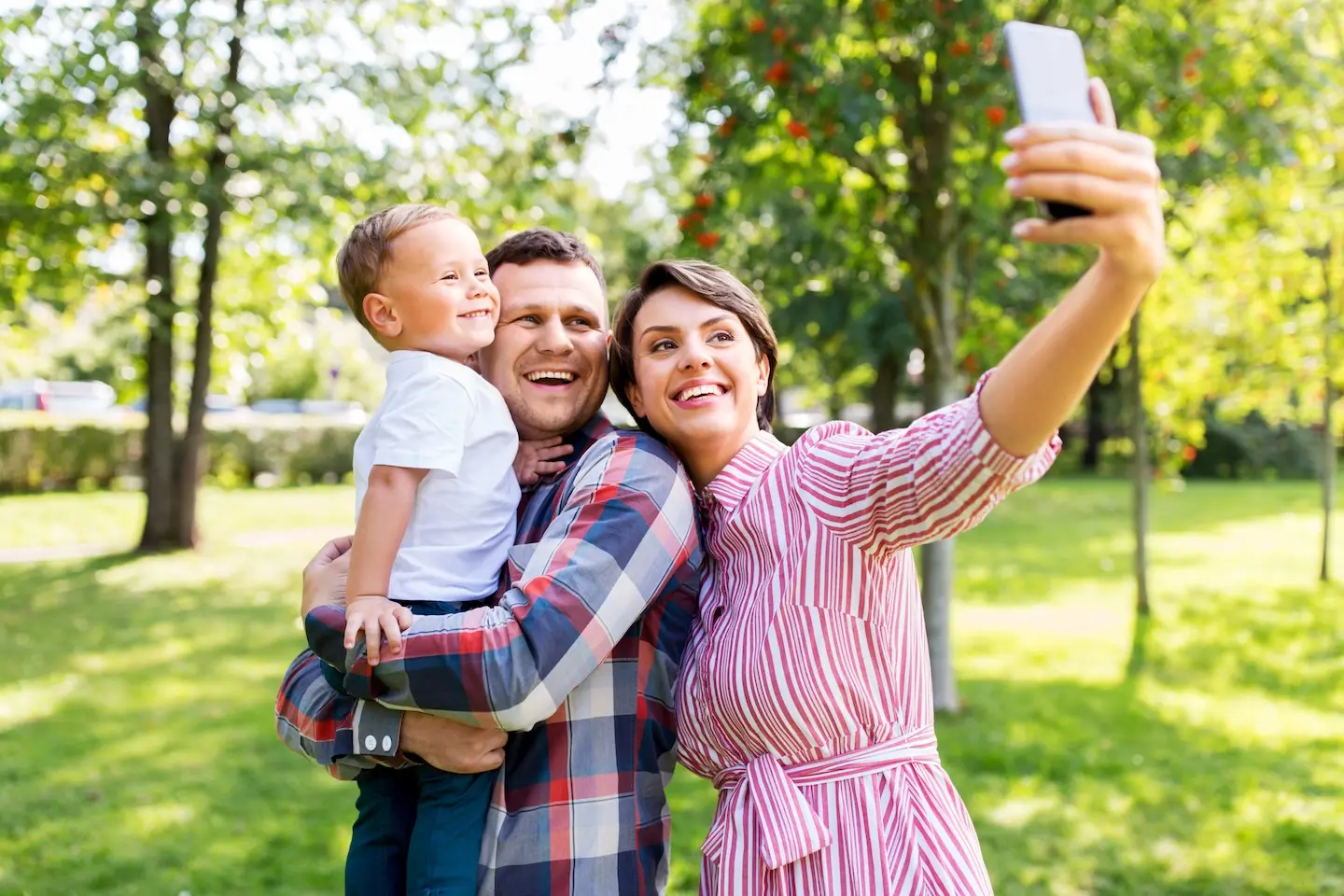 After: Parent and toddler smiling for selfie